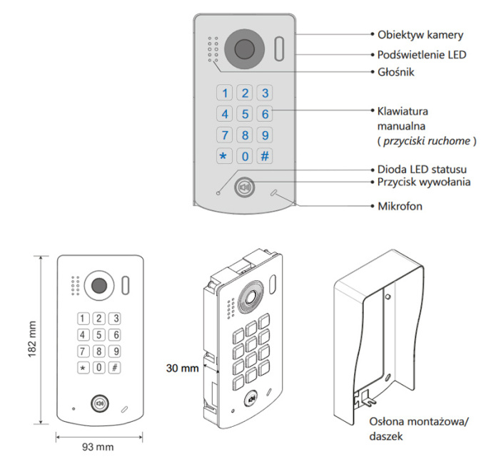 Zestaw jednorodzinny wideodomofonu cyfrowego Vidos Stacja bramowa S1311D monitor M1022W2